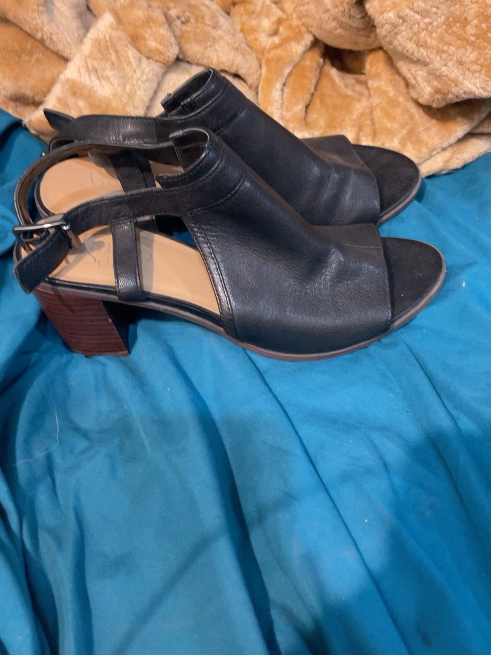 Franco Sarto Black Open-Toe Block Heel Slingback Sandals